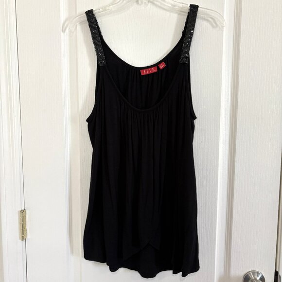 Elle Sequin Strap Tank Top Flowy Knit Layered Sleeveless Black Size XL - Picture 1 of 4